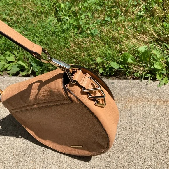 Rebecca Minkoff Tan Pebbeled Leather Saddle Bag Studded Crossbody Purse - Picture 5 of 17